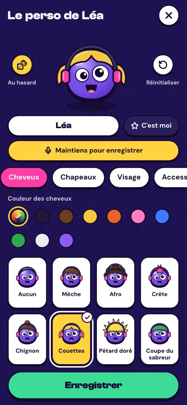 App screen: customizing characters in "My crew"